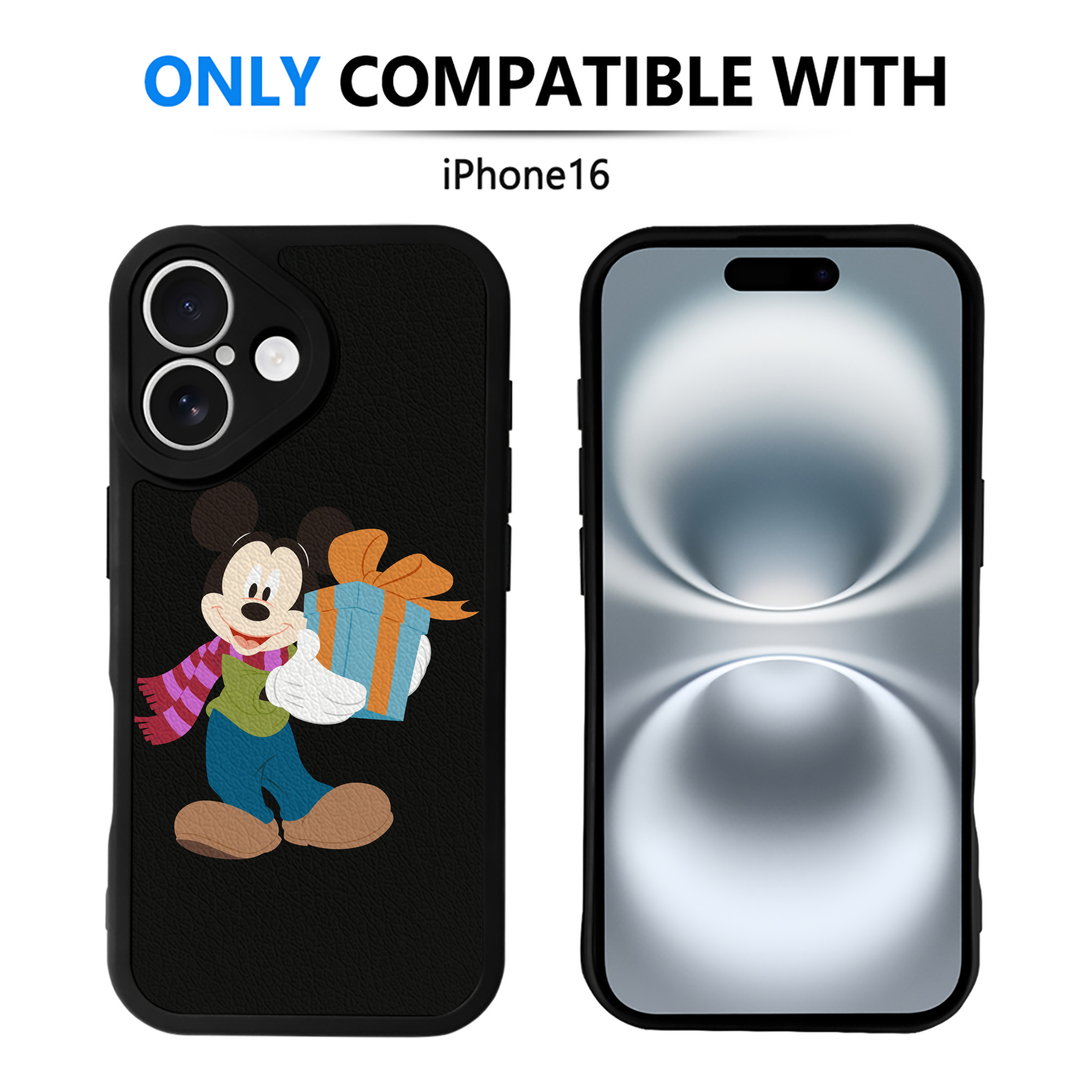 （画像用） ミッキーマウス Mickey Mouse 【iPhone 16シリーズ対応】シリコンスマホケース（レザー調） 材質：シリコン
